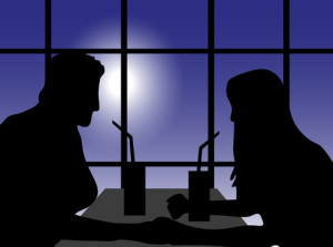 couple on date in silhouette